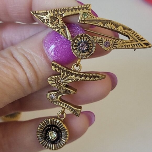 Patricia Locke Brooch And Earrings Gold Tone Swarovski Crystal Set 2" Br… - Picture 6 of 9